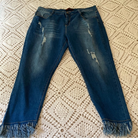 Red Bottom Brand Skinny Jeans crop fringe denim size 22 - Picture 1 of 10